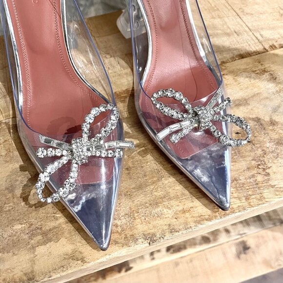 Amina Muaddi Rosie Glass Pointy Pump with Bow Accent - Picture 3 of 11